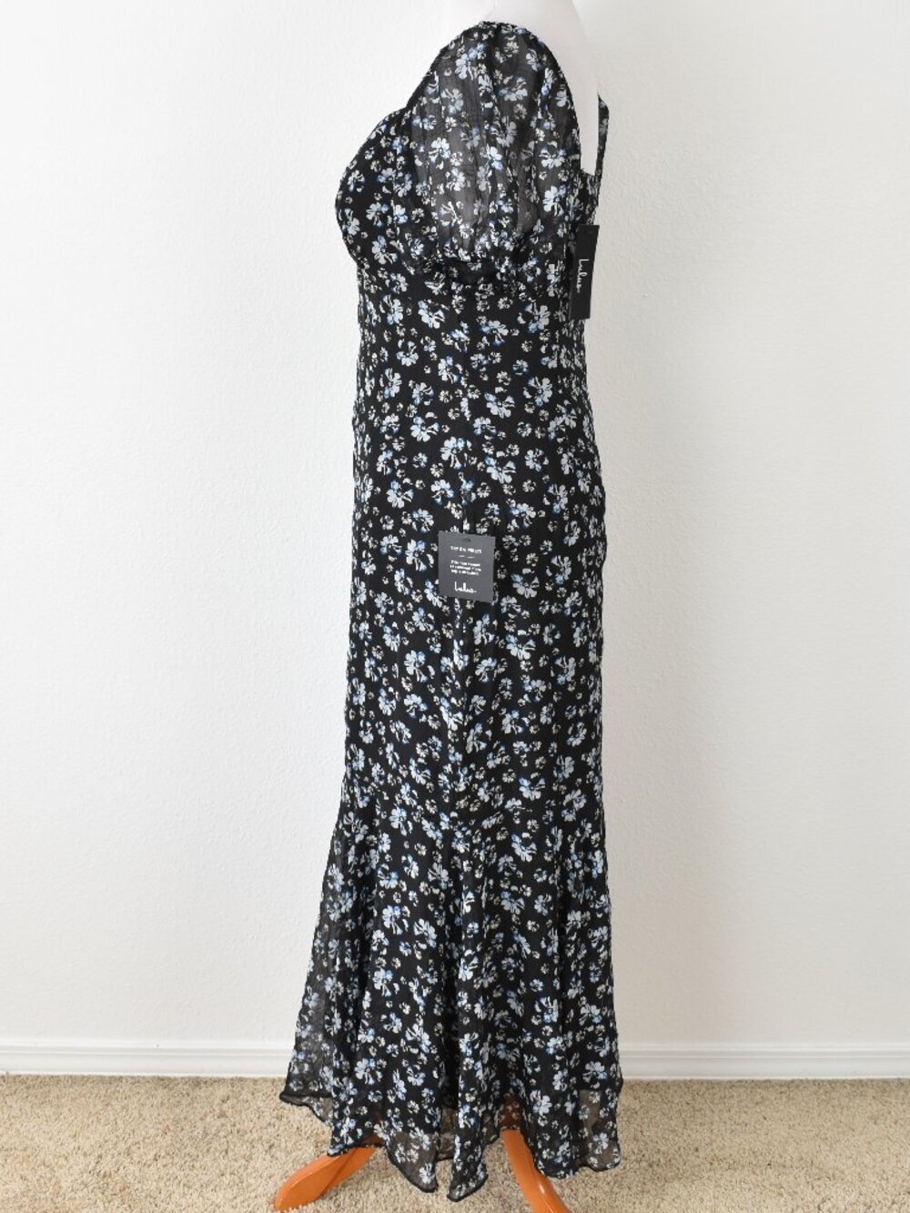 Lulu's Gorgeous Inspiration Black Floral Puff Sleeve Midi Dress NEW - XL - Picture 7 of 12